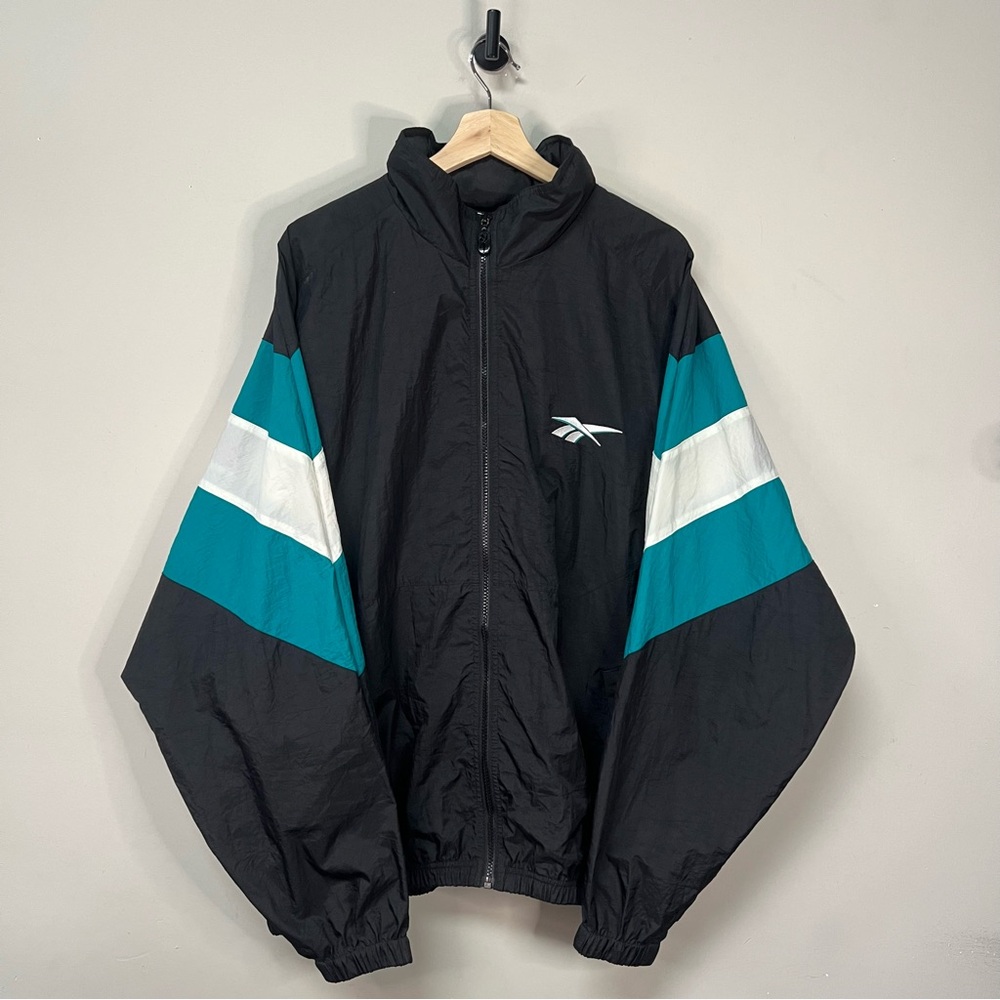 Reebok Black and Teal Windbreaker Jacket